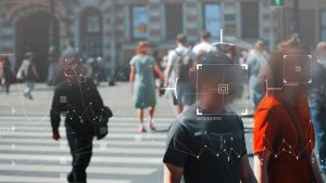 face-recognition Face recognition software on a street of people